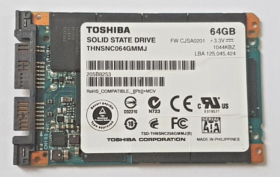 64 GB Msata 3Gb/S Toshiba HG3 THNSNC064GMMJ 2D-NAND MLC SSD 1.8 " Hard Drive - Image 1 of 1