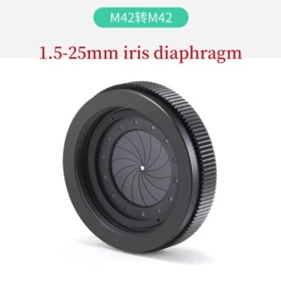 1PC Black 1.5-25mm iris diaphragm with 14 blades M42 to M42 camera Adapter Ring - Image 1 of 3
