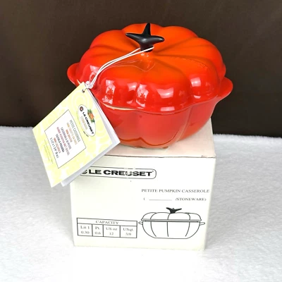 NEW IN BOX! Vtg Le Creuset Petite Orange Pumpkin Casserole Stoneware Dish RARE! - Image 1 of 4