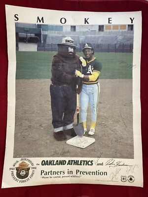 Rickey Henderson Autographed Oakland A's Smokey The Bear 40th Bday 17x22" Poster - Image 1 of 4