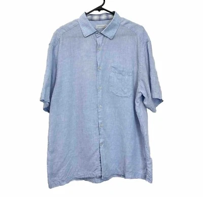 Camisa Alex Cannon Para Hombre Talla Grande 100% Lino Azul Manga Corta Con Botones Foto 1 de 4