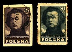 Block of 4 Used Poland 1947 SC# 403 - Adam Mickiewicz – Imperforate - Picture 1 of 1