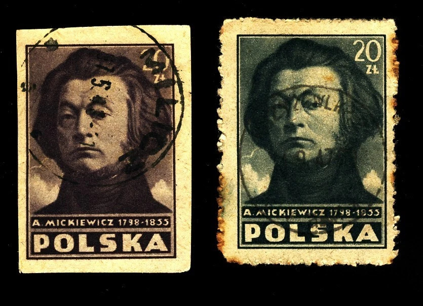 Block of 4 Used Poland 1947 SC# 403 - Adam Mickiewicz – Imperforate - Image 1 of 1