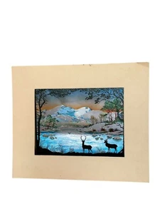Vintage Dufex Folienkunst FJ Warren Mountain Lake Hirsch Natur Druck Rahmen 12x10" - Bild 1 von 6