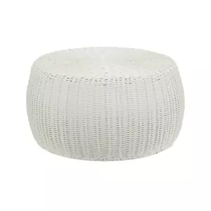 New Handwoven Round Resin Storage Ottoman, Glam Channel Stool, White/Brown - Picture 1 of 12