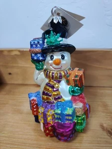 De colección ¡NUEVO CON ETIQUETAS! Christopher Radko Grandes Regalos Muñeco de Nieve Regalo Adorno de Navidad - Imagen 1 de 10