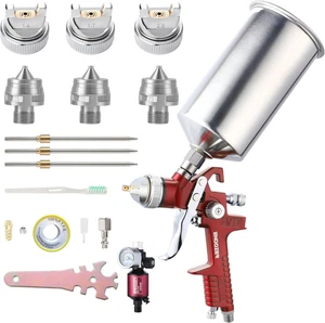 Set Profi Pistola de Pintura HVLP con Boquillas 1,4 1,7 2,0mm Roja - Bild 1 von 12