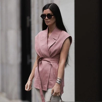 Жилет на поясе Zara Blogger Favorite 100% лен пыльный бледно-розовый размер M-L - Изображение 1 из 4