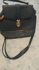 Ladies Navy Faux Leather Crossbody Bag - Picture 1 of 6