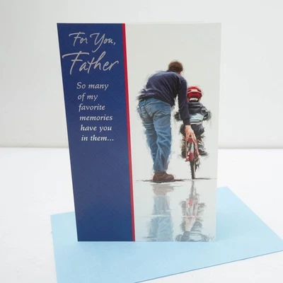 Tarjeta de felicitación del día del padre nueva bici ciclista saludos americanos con sobre nuevo de stock Foto 1 de 4