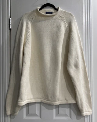VTG J Crew Oarsman Sweater Mens XL CREAM IVORY Roll Neck Heavy Knit Fisherman - Image 1 of 4