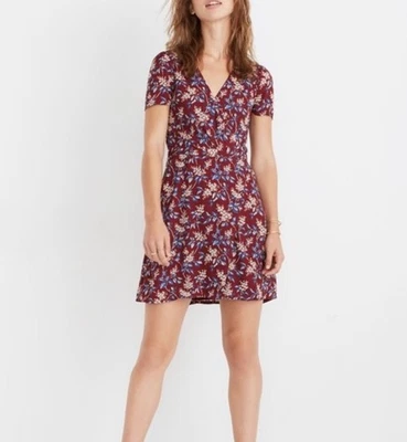 Mini Vestido Madewell Frontal Envolvente En Antiguo Floral Borgoña Talla 8 Manga Corta Foto 1 de 4