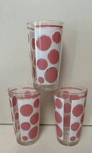 Hazel Atlas Pink Polka Dot Drink Beverage Glasses 3 - Picture 1 of 3