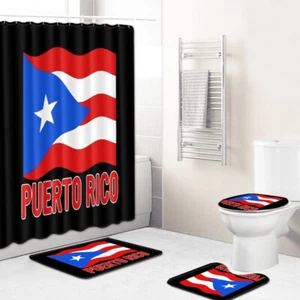 Puerto Rico Juego de Cortina de Ducha Impermeable Alfombra de Baño Antideslizante Tapa de Inodoro Cubierta - Imagen 1 de 14