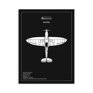 Stampa su Tela su Carta Poster o Quadro Rogan Mark BP Supermarine Spitfire Black - Picture 1 of 2