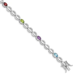 Sterling Silver Amethyst Blue Topaz Garnet Peridot Bracelet 7.5" 9.4gm - Picture 1 of 3
