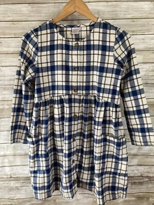 Vestido de bolsillo de franela a cuadros Hanna Andersson para niñas azul blanco talla 150 12 j310 - Imagen 1 de 4