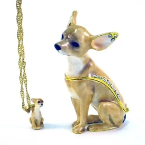 62443  Chihuahua "i love you amigo " bejeweled Trinket Box  & matching necklace  - Picture 1 of 3