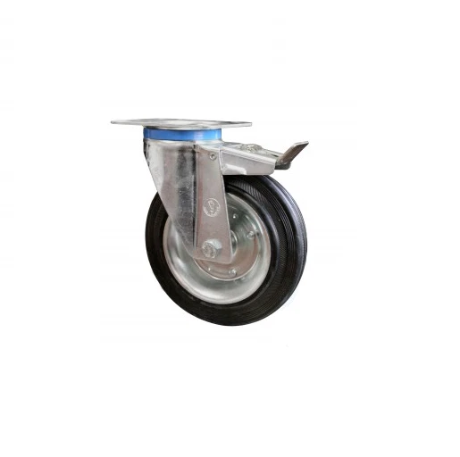 RUOTE IN GOMMA ROTELLE RUOTA ROTELLA CARRELLO CON STAFFA GIREVOLE E FRENO Ø 125 - Immagine 1 di 1