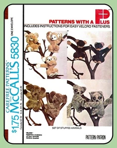 Oso mono patrón animal de peluche mapache KOALA 11" McCall's 5830 de colección 1977 - Imagen 1 de 5