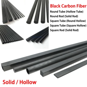 Round/Square Black Carbon Fiber Solid Rod Hollow Tube Many Sizes For RC Airplane - Picture 1 of 17