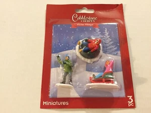Cobblestone Corners Winter Village People Miniatures, Sled, Snowball, New Sealed - Picture 1 of 5