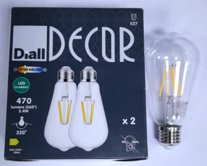 4x 3.4W Diall Pear Long LED Filament Light Bulb Edison Screw ES E27 2700K Lamp - Picture 1 of 1