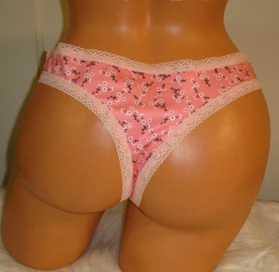 Lace Trim Pink Floral Thong Panties Lingerie,  XXL Adult Gift - Image 1 of 4