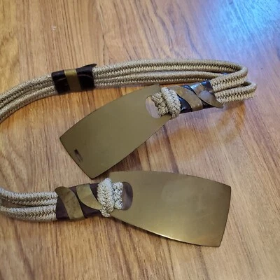 Cinturón Artista Hecho a Mano Latón Cuero Trenzado 29.5" + un poco de estiramiento Foto 1 de 4