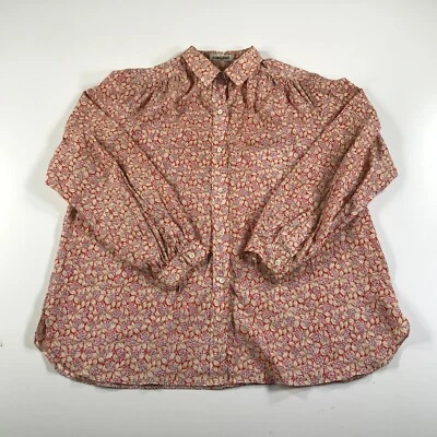 Camisa Evan Picone Vintage Mujer 16 Rojo Beige Hojas Flores Floral Corbata Cuello Foto 1 de 4