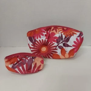 Vintage Makeup Bag Set Clinique Sunflower Pink Orange NWOT 70s RETRO Cosmetic - Picture 1 of 15