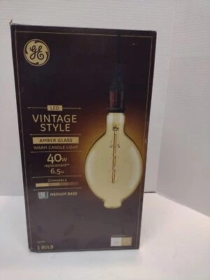 GE LED BT56 Vintage Style Amber Glass Warm Candle Light 40 Watt Dimmable - NEW - Image 1 of 4