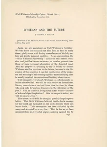WHITMAN UND DIE ZUKUNFT von Thomas B. Harned - 1895 Walt Whitman Fellowship - Bild 1 von 1