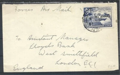 1949 ADEN 20C U.P.U. AISLADO EN CUBIERTA A INGLATERRA Foto 1 de 2
