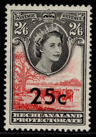 BECHUANALAND PROTECTORATE QEII SG165, 25c on 2s 6d black & rose-red, NH MINT Cover