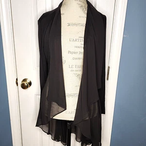 LOGO Lounge Lori Goldstein Chiffon Cardigan Women M Black Illusion Tie Whimsgoth - Picture 1 of 13