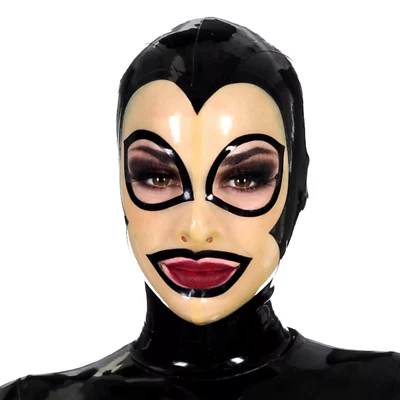 Máscara de goma con capucha de látex ojos abiertos y boca cara transparente para cosplay fetiche Foto 1 de 4