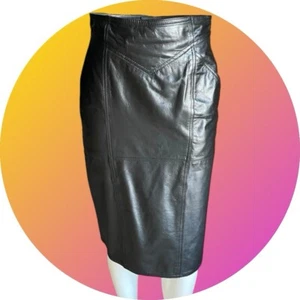 Vintage 80s Women’s Sexy La Vogue Black Leather Pencil Knee Skirt Size S M 4 6 - Imagen 1 de 6