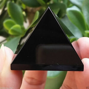 Natural Black Obsidian Quartz Stone Pyramid Chakra Healing Reiki Crystal Tower