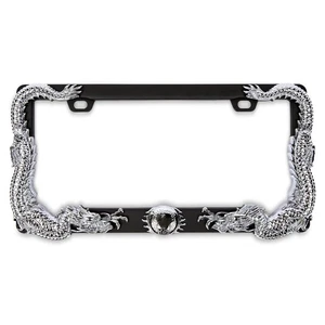 3D Chrome Zinc Dragon License Plate Frame - Fits USA Standard License Plates ... - Foto 1 di 7