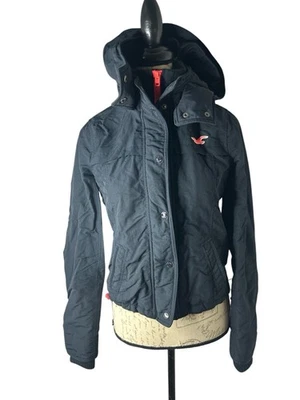 Abrigo Hollister California Y2K Juniors Todo Clima Con Capucha Cremallera Completa Azul Grande Foto 1 de 4