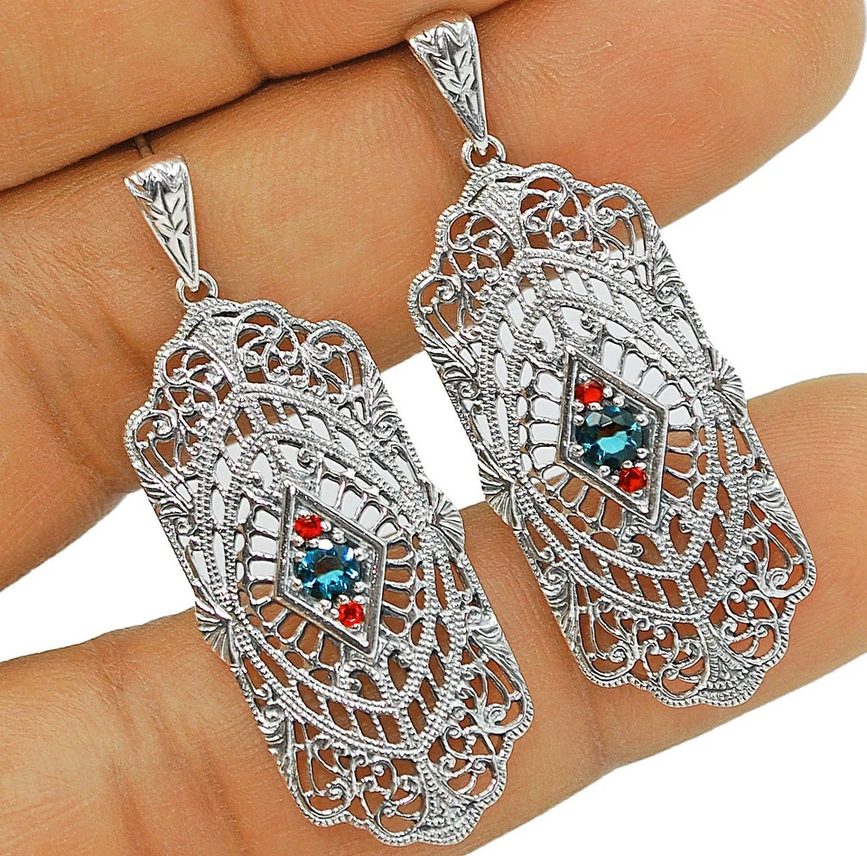 1CT Natural Apatite 925 Sterling Silver Victorian Style Earrings NU1-4 - Image 1 of 1