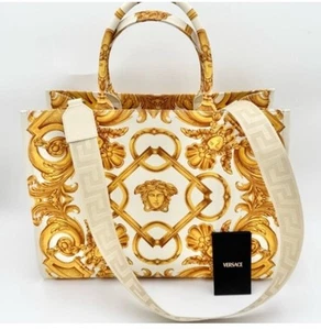 NWT Versace Top Handle Tote Fabric White/Gold Bag, Shoulder Bag $1500 - Picture 1 of 10