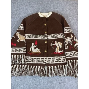 Vintage 60s 70s Montgomery Ward Astrology Zodiac Western Fringe Cardigan Large - Picture 1 of 8