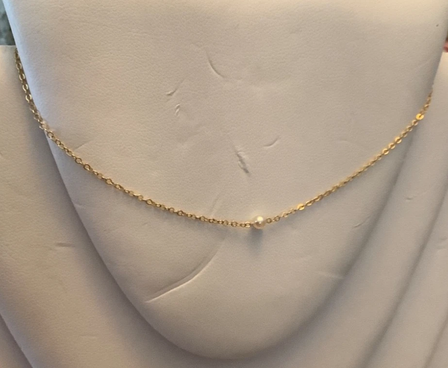 Pulsera tobillera de oro amarillo de 14K 0,7 g con perla de agua dulce 11 pulgadas... Foto 1 de 4