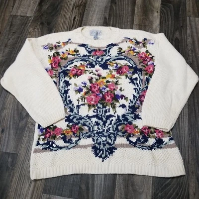 Crystal Kobe Floral Sweater Vintage Small Large (Discolored/Stained) Heavy Knit - Image 1 of 4