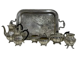 VINTAGE SILVER TEA & COFFEE SERVICE SET W/ TRAY - Picture 1 of 10