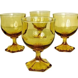 Set cinque bicchieri ambra MCM vintage anni 60 calice vino piedi esagonali barware - Foto 1 di 5