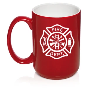 Ceramic Coffee Mug Cup Fire Department Maltese Cross Firefighter - Picture 1 of 14