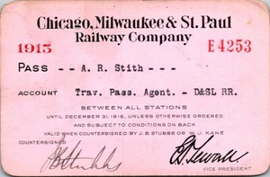 1915 Chicago Milwaukee & St Paul Railway Employee Pass Stith - Picture 1 of 2